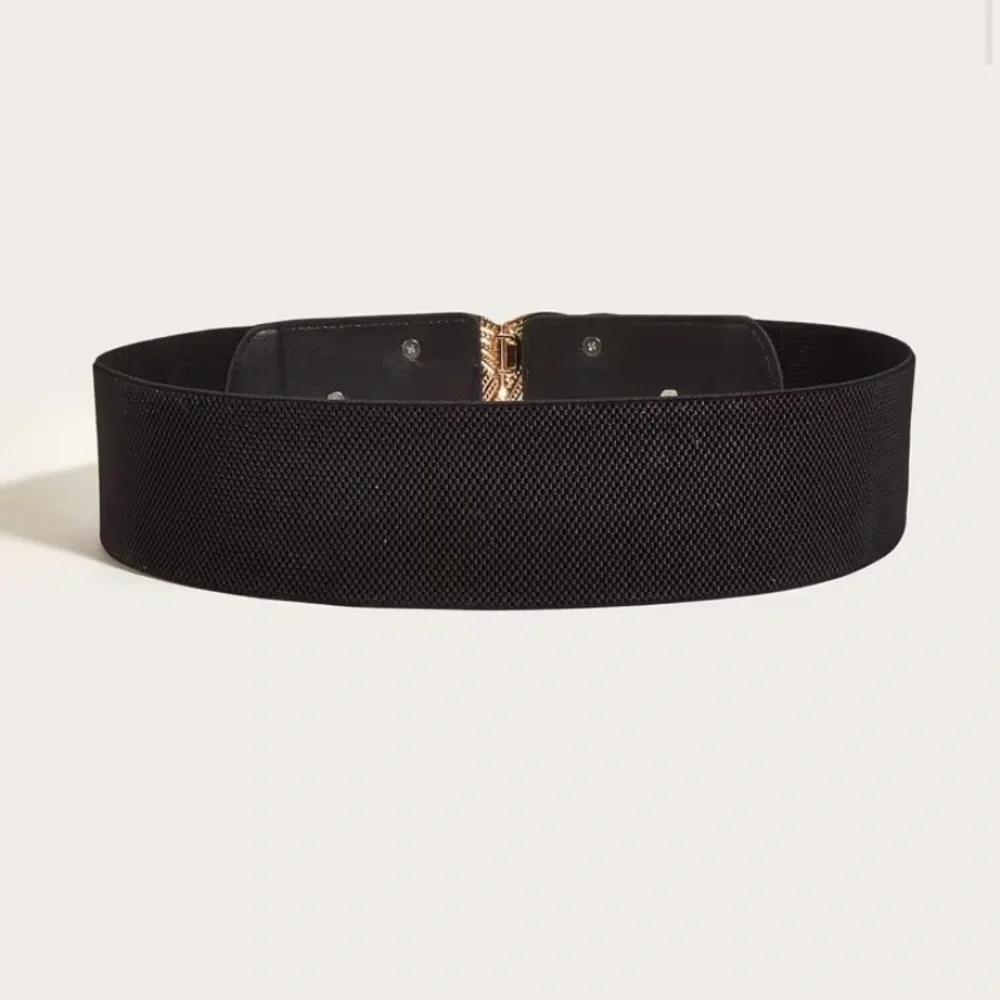 🆕 Gold Black Vintage Interlocking Buckle Elastic Waist Adjustable Belt Small